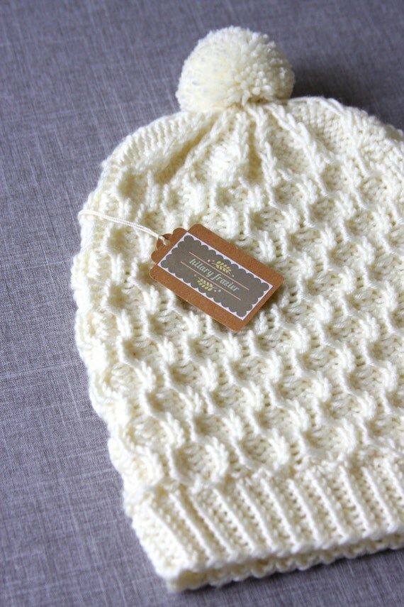 Cable Cream Knit Slouchy Pompom Hat Slouchy Cable Cream Hat