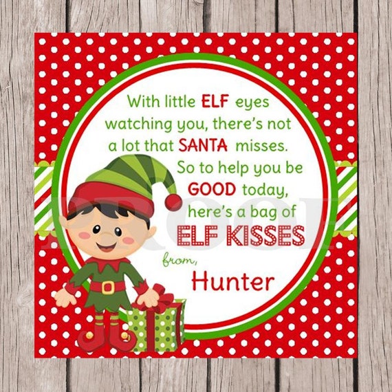 Items similar to PRINTABLE Elf Kisses Holiday Favor Tags - Choose Boy ...