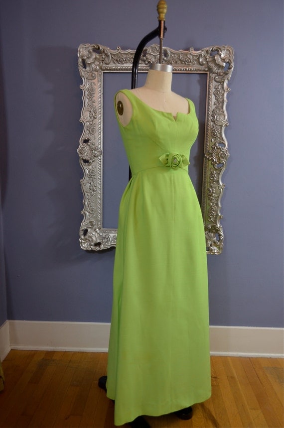 1960s green maxi dress 60s party dress Size medium by melsvanity