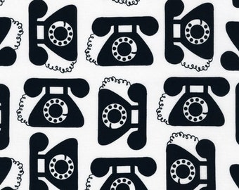 Ann Kelle's "This and That", Retro antique Telephones in Black, 1/2 yard