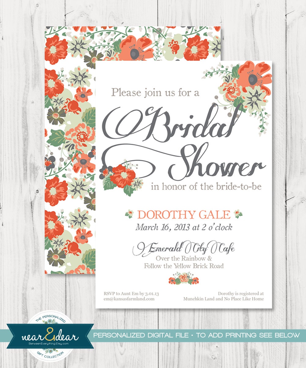 Bridal Shower Invite : Floral Shower Invitations – Romantic Coral 