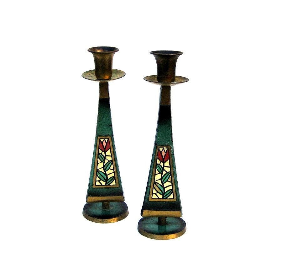 Dayagi Enamel & Brass Candle Holders Made in by