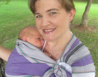 Ring Sling Carrier - Wide Baby Sling - Handloomed Himal Stripe Cotton Purple Gray - DVD included