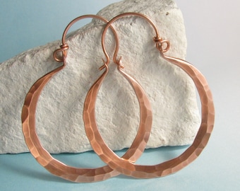 Large Rustic Copper Earrings, Forged Copper Hoop Earrings, Rio Earrings, Hammered Metalsmith Copper Jewelry, Big Hoops