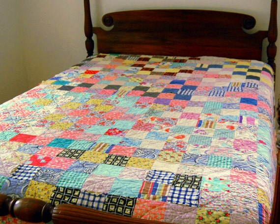 Vintage 1940s Quilt Handmade Patchwork Bedding by CalloohCallay