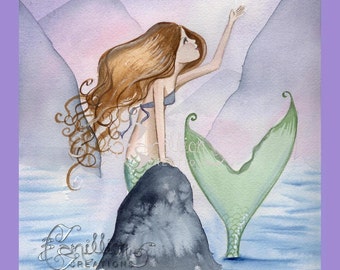 CELTIC IRISH MERMAID and Sharmrocks art print from watercolor