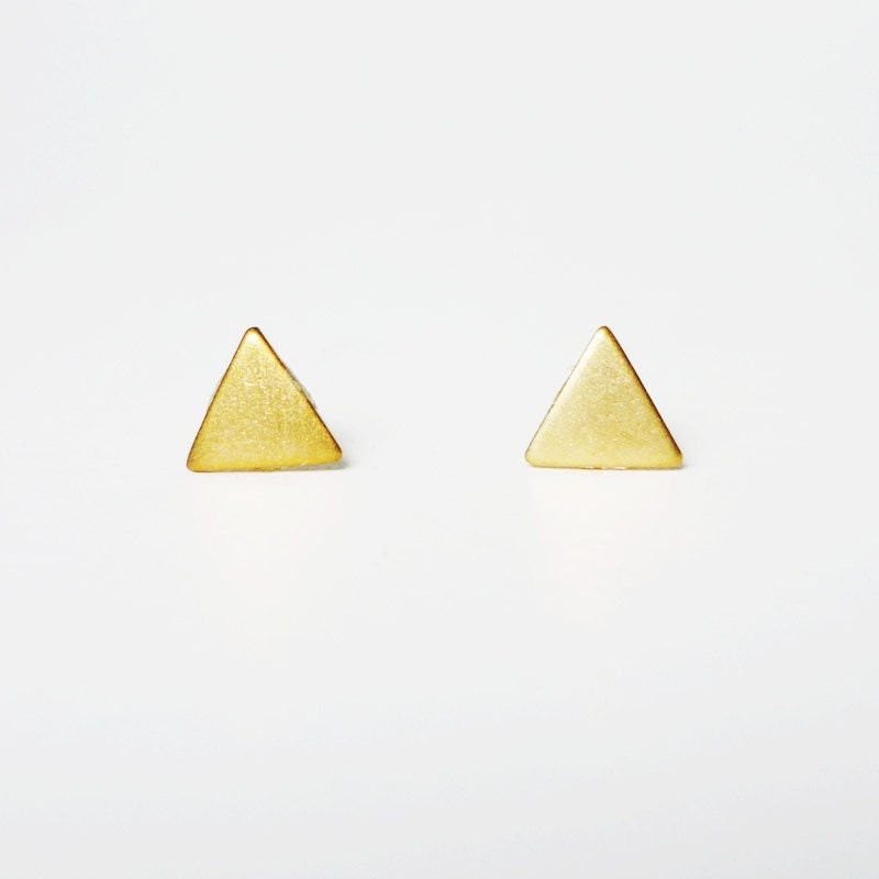 Gold Triangle Stud Earrings 925 Sterling Silver PostsTriangle