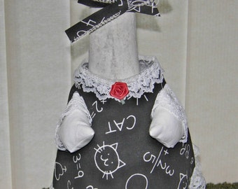 Back to school outfit for cement geese in black and white 14" tall lawn goose