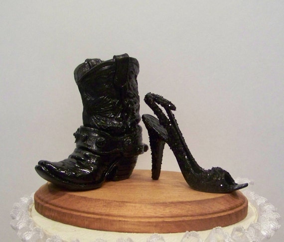 high cake heel boot Boot Wedding Topper Cowboy Western Cake Black with Black Glittered high cake heel boot Boot Wedding Topper Cowboy Western Cake Black with Black Glittered