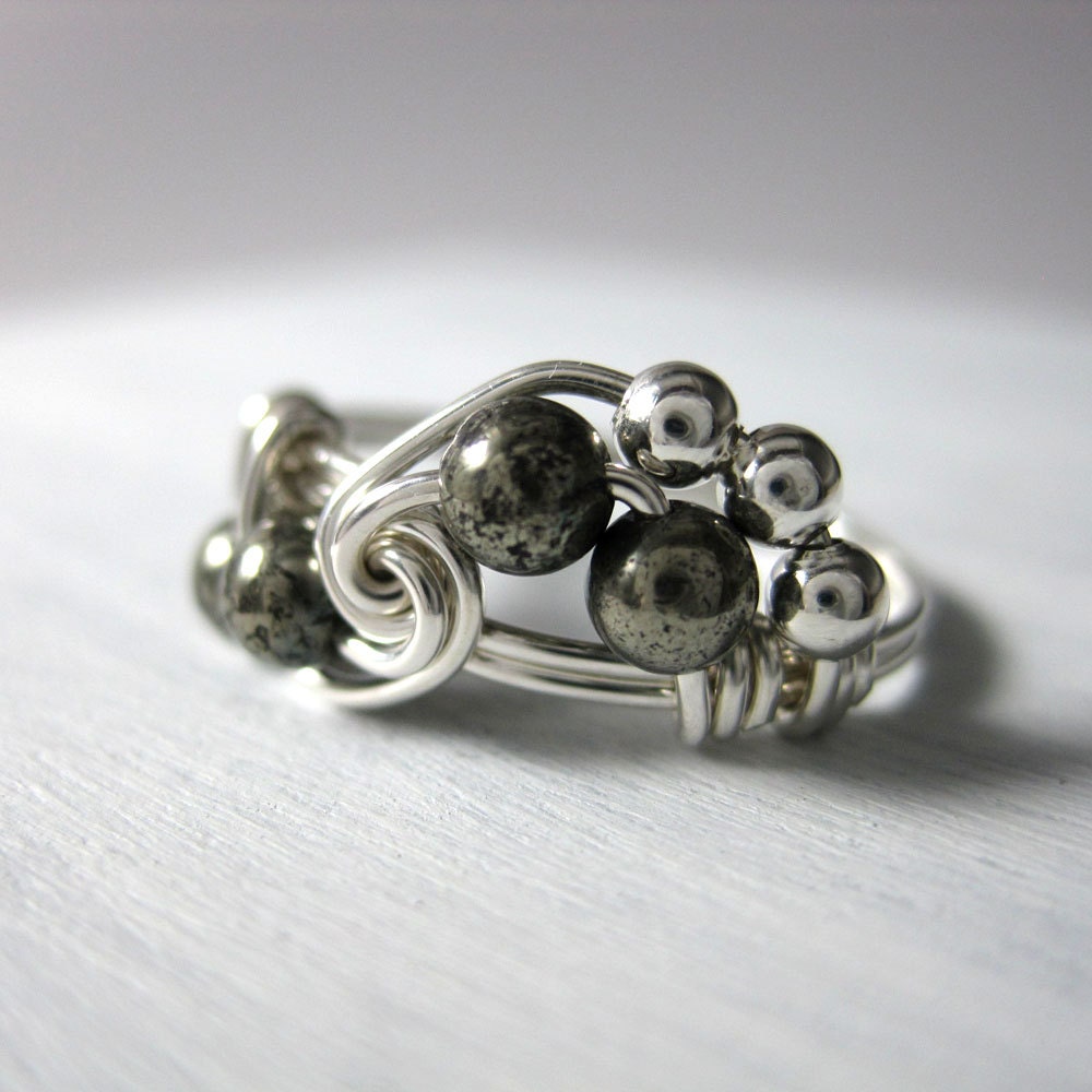 Math Ring Wire Wrapped Ring Pyrite and Sterling Silver