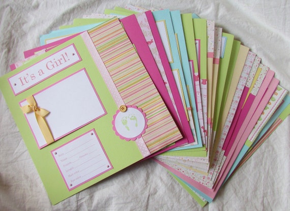 Download FiRsT YeAr SCRAPBOOK ALbUm 20 BABY GIRL 12x12 Premade Pages