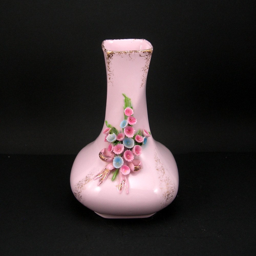 Pink Lefton China Vase Vintage With Applied by AtticDustAntiques