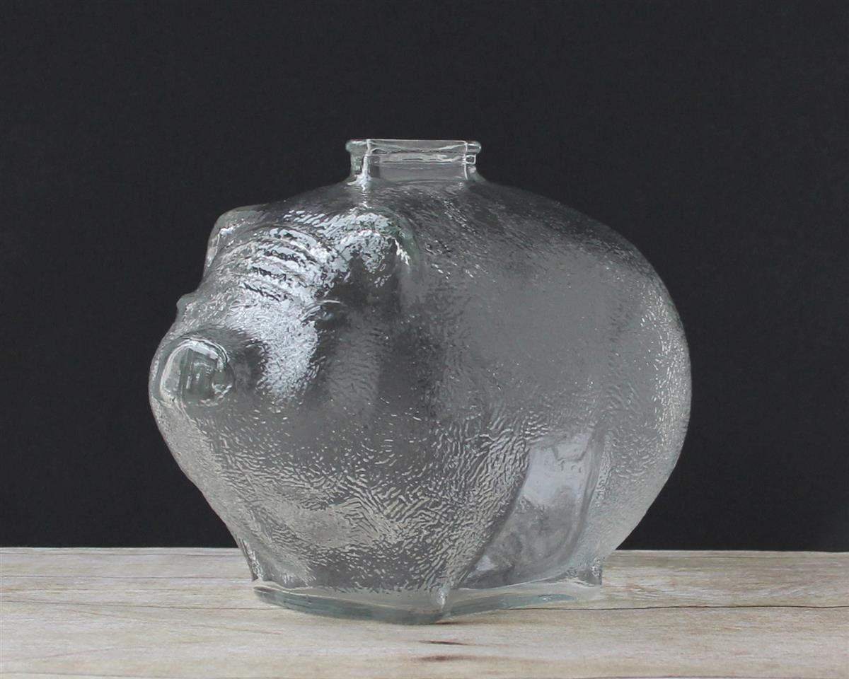 Anchor Hocking Large Clear Glass Piggy Bank / Solid Glass Pig