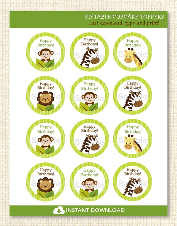 Safari Jungle Animal Printable Cupcake by LittlePrintsParties