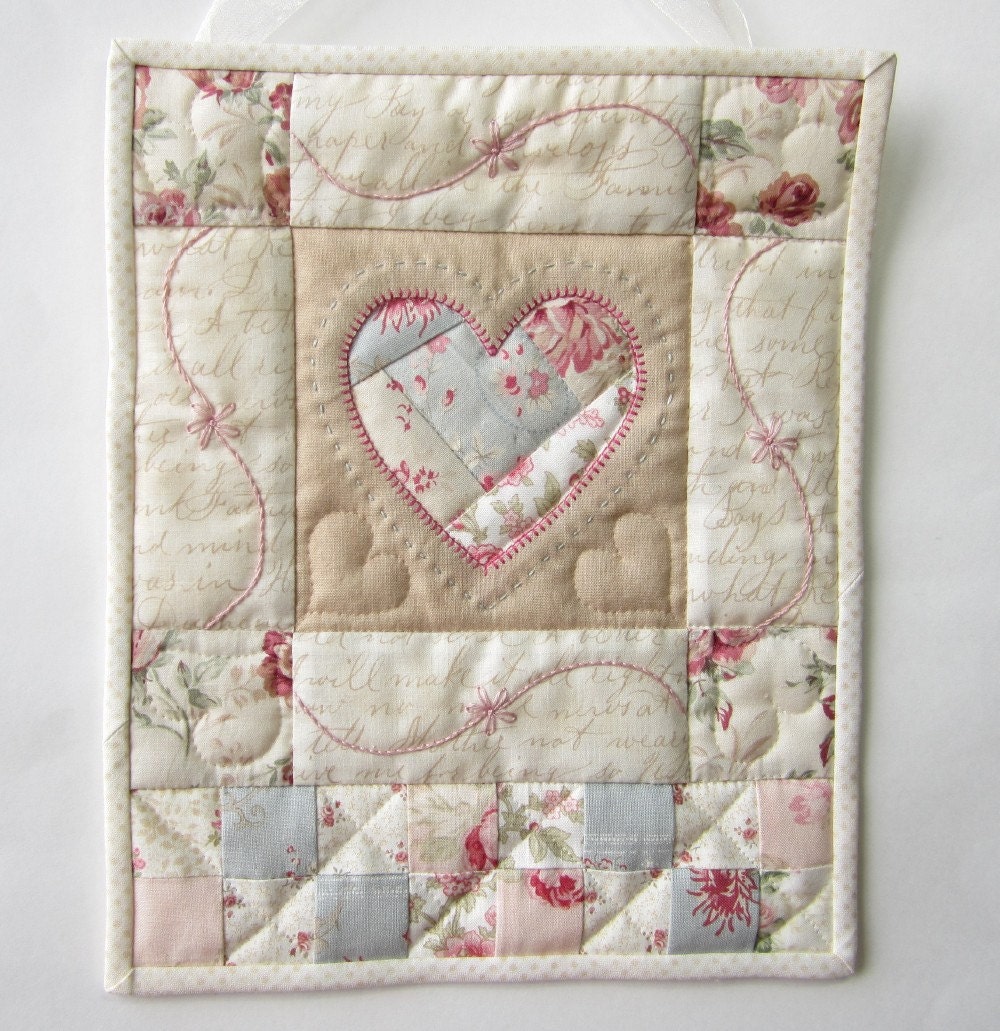 Mini Quilt Wall Hanging Aqua Heart Wall Hanging Heart Quilt