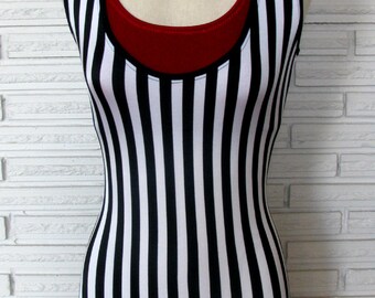 Vertical Stripe Circus Costume, Shortie Unitard, Striped Leotard, Strongman Costume, XXS - L