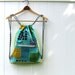 Cinch Backpack in Turquoise Bicycles Linen Fabric for Back to School Trend Ready to Ship