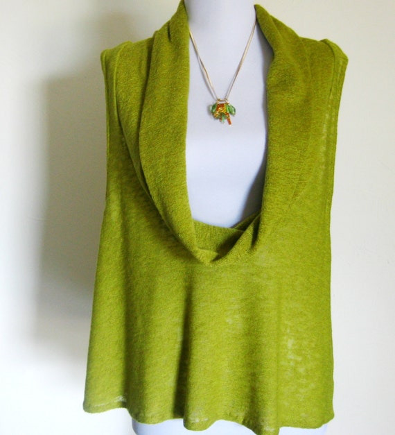 Chartreuse Stretchy Knit Tunic Top for Women, Bright New-Leaf Green Tunic in Stretchy Knit, Cowl Collar Tunic in Chartreuse