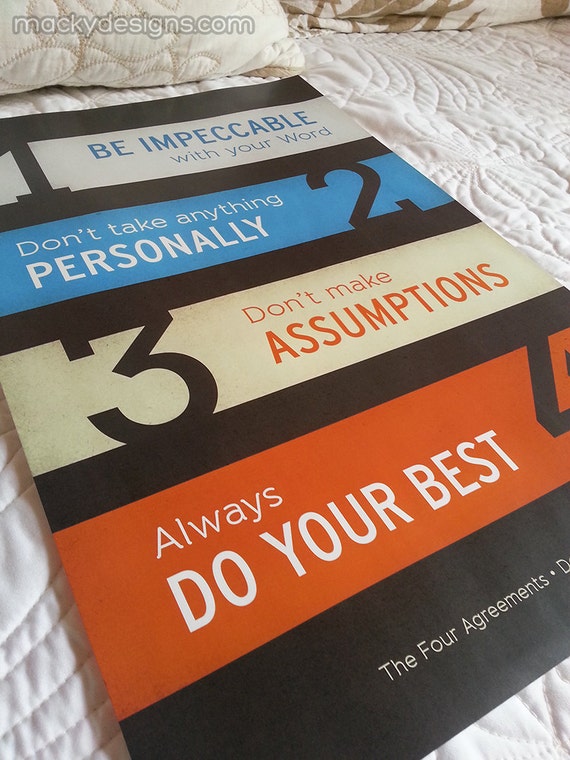 The Four Agreements Inspirational Typographic Poster Print