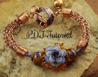 Lavender Rose Viking Knit Bracelet Tutorial, Lampwork Bracelet Tutorial, Viking Knit Tutorial SRA 199 by CC Design