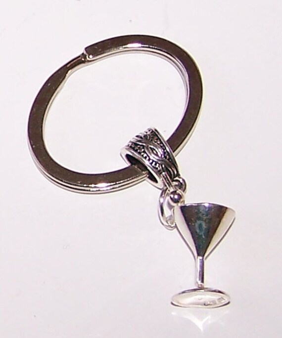 Sterling 3D MARTINI GLASS Key Ring Key Chain Bartender