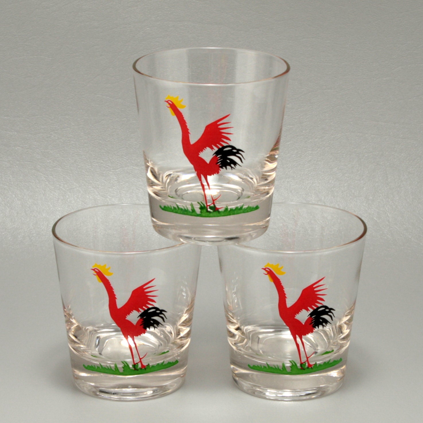 Rooster 3 Rocks Cocktail Glasses Whiskey Tumblers Vintage