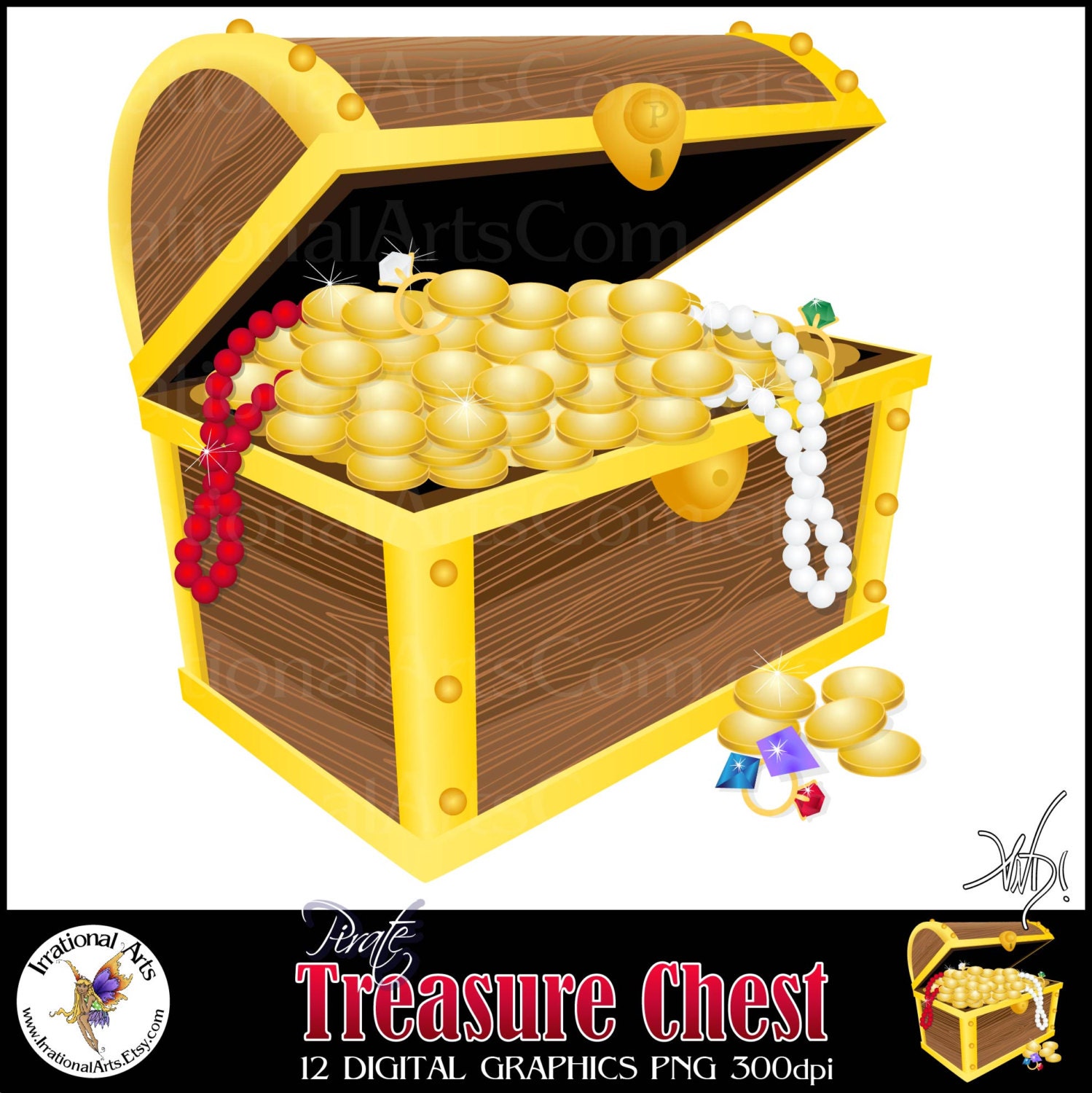 Pirate Treasure Chest Digital Clipart Graphics 12 files