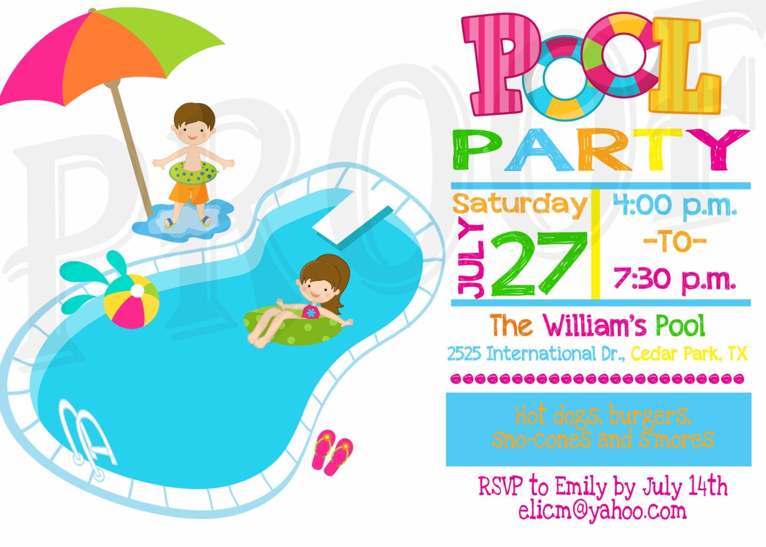 Kids Birthday Pool Party Invitations 3