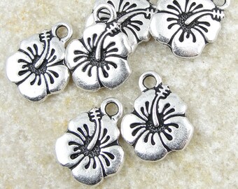 Silver Hibiscus Charms Hibiscus Flower Charms TierraCast Antique Silver Charms Silver Hawaiian Flower Summer Beach Charms (P786)