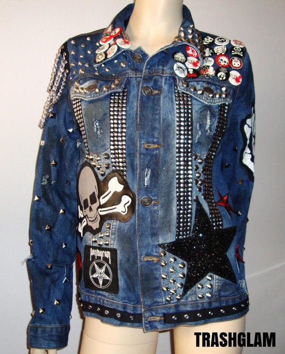 Items similar to HELL RAISER Distressed 80s 90s punk rock Glam studded ...
