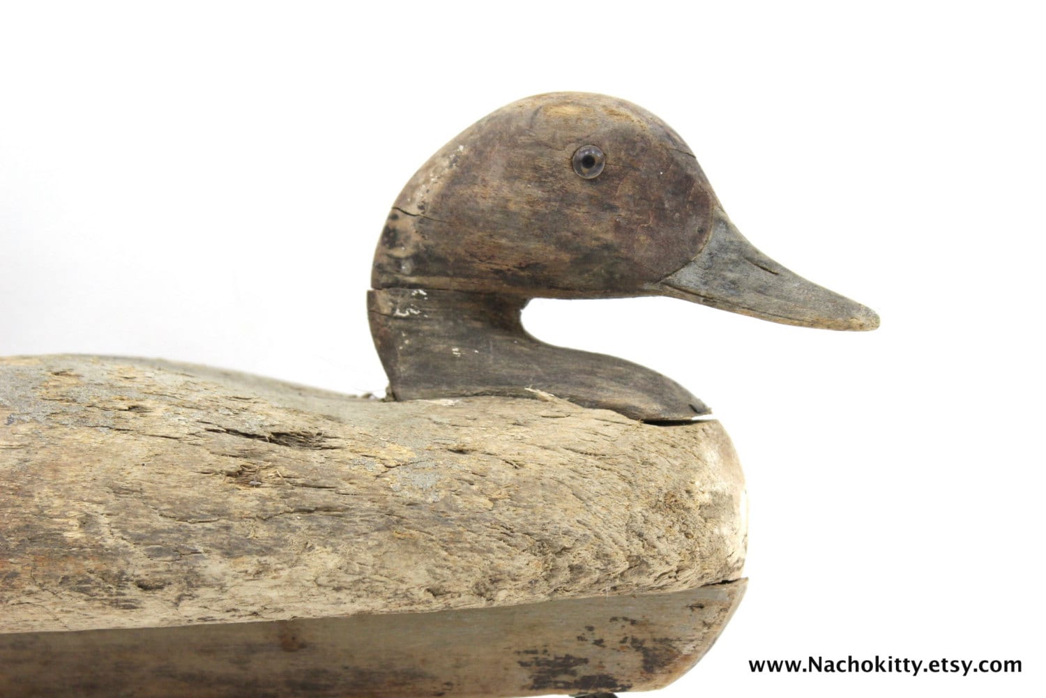1930s Balsa Wood Duck Decoy with Glass Eyes by BarnOwlGoods