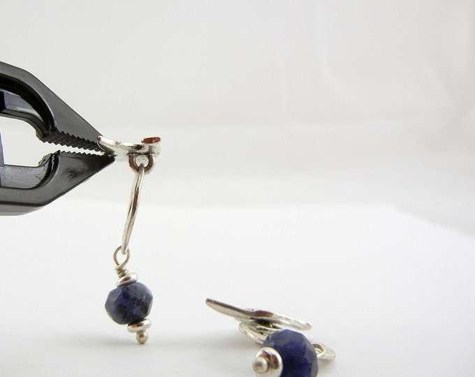 Pair of Hammered Silver-tone Dove Charms with Faceted Blue Glass Bead Drop