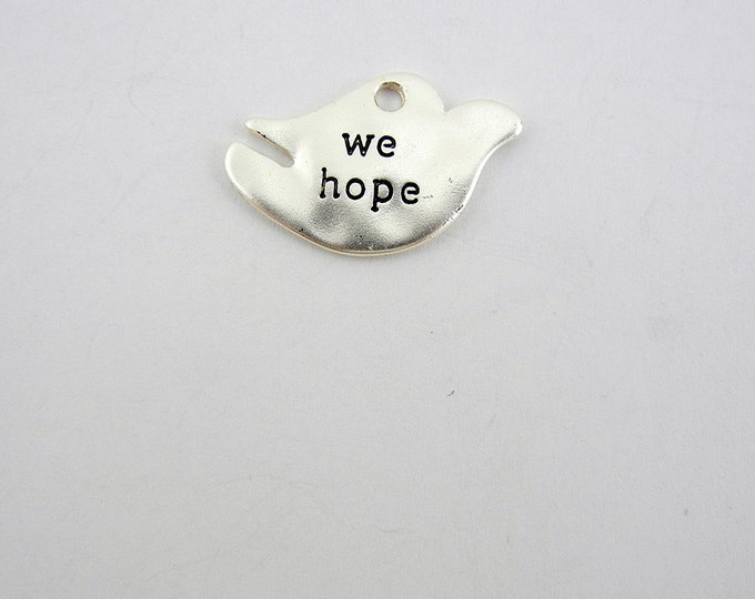 Matte Silver-tone Dove Charm with Message "We Hope"