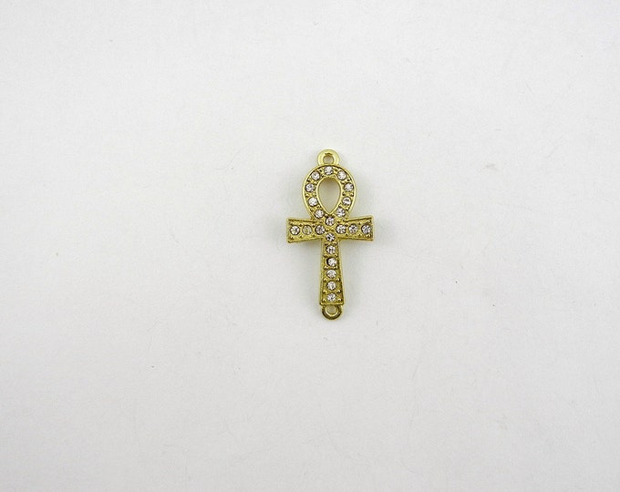 Small Double Link Gold-tone Ankh Symbol Charm Pendant