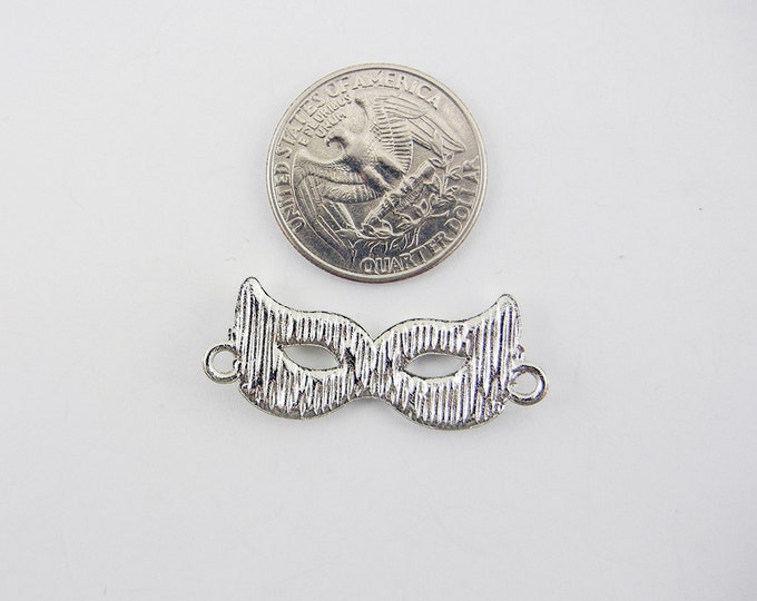 Small Double Link Silver-tone Mask Charm with Rhinestones