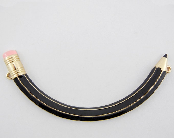 Curved Black Epoxy Gold-tone Pencil Pendant