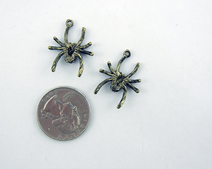 Pair of Burnished Gold-tone Spider Charms with Rhinestones