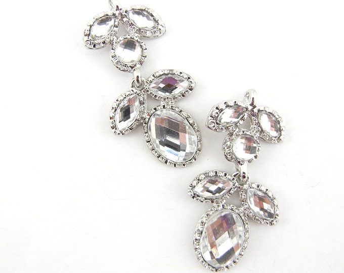 Pair of Silver-tone Acrylic Faceted Cabachon Floral Drops