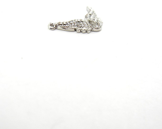 Small Rhinestone Double Link Wings Pendant Silver-tone