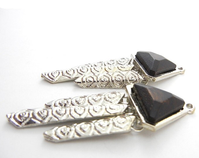 Pair of Brown Wood Triangles with Silver-tone Drops Charms