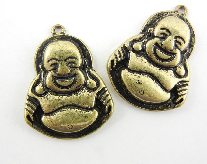 Pair of Antique Gold-tone Laughing Buddha Charms