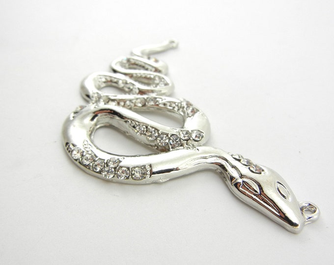 Double Link Silver-tone Curled Snake with Rhinestone