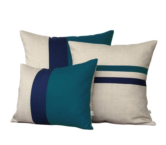 Colorblock Stripe Pillow Set Teal & Navy Striped Pillow and