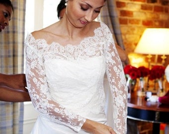 Lace Bridal Bolero - Custom Alencon Lace Off Shoulder Bolero