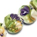 Seven white w/purple Flora Lentil Beads - Lampwork Glass Bead Set 10504502