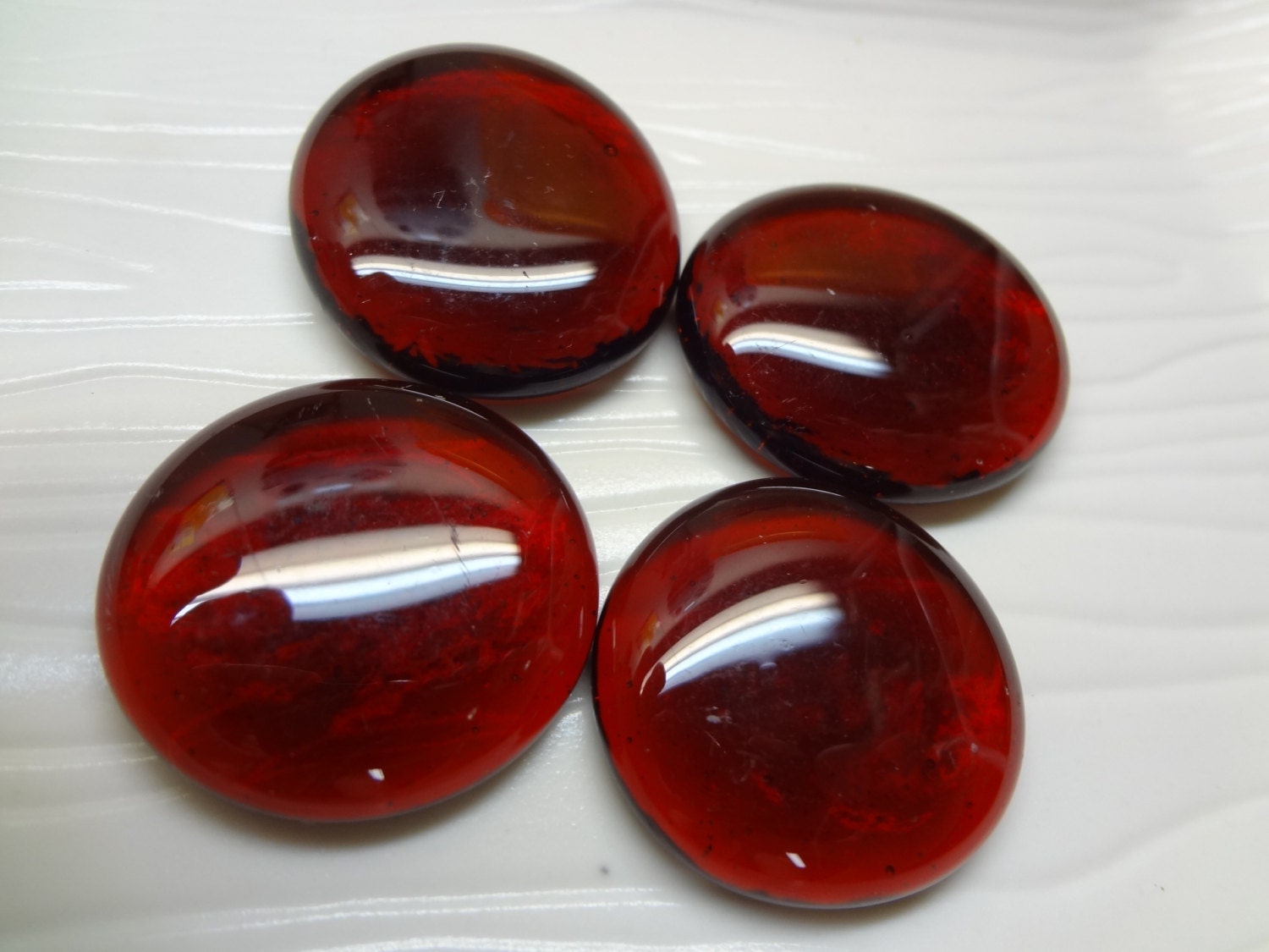 XL Glass Gems/Blobs RED 30mm diameter 4 pcs. by RainyDayMosaic