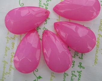 Large Acrylic Faceted TearDrop pendant 4pcs Jelly Milky Hot pink 48mm x 27mm