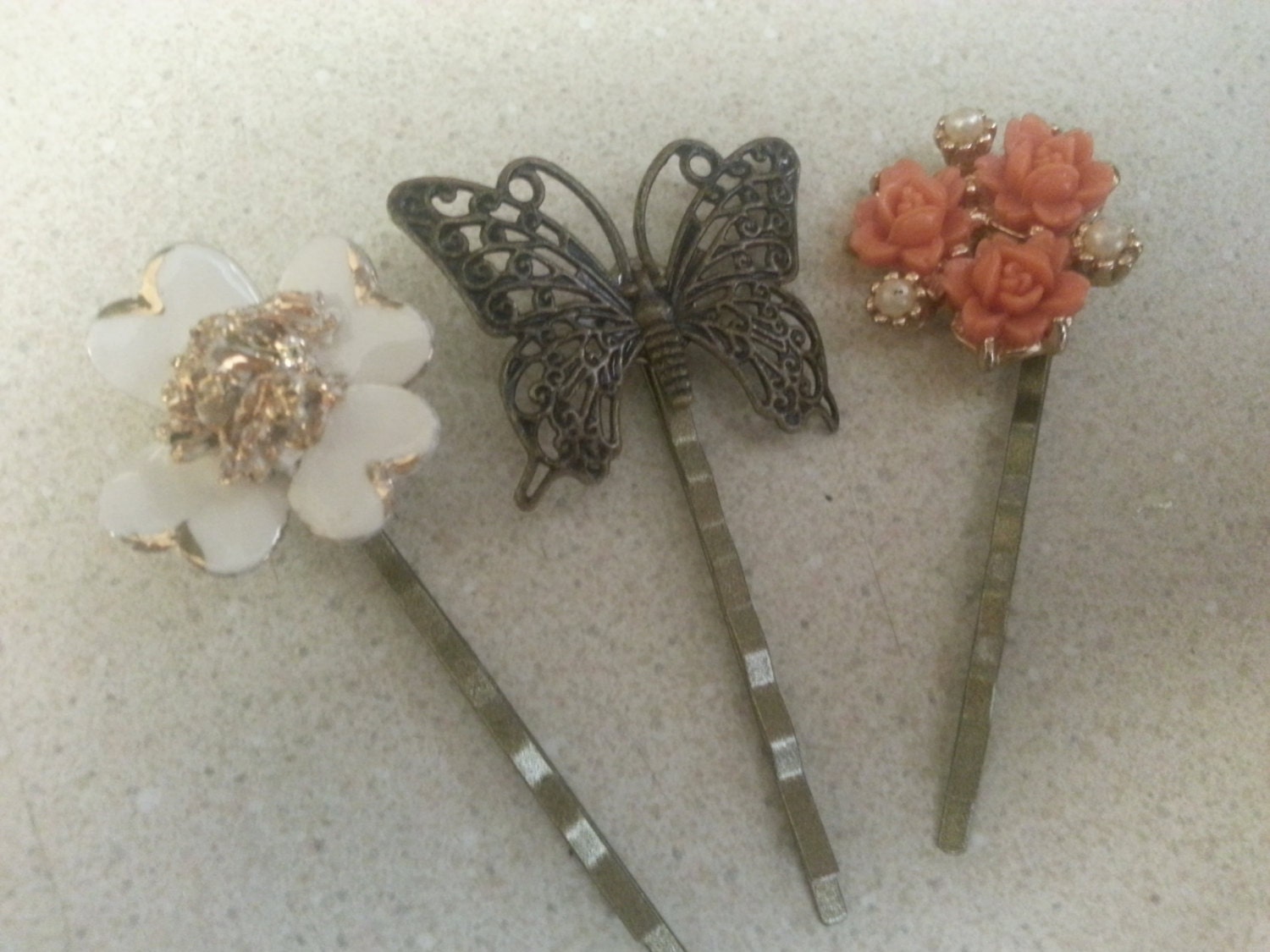 Set of 3 Vintage Brass Bobby Pins