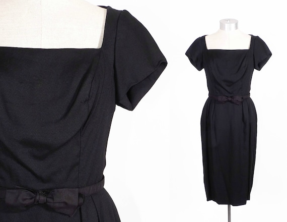 Vintage 1950's Dress // LBD Black Tie Dress // Cocktail