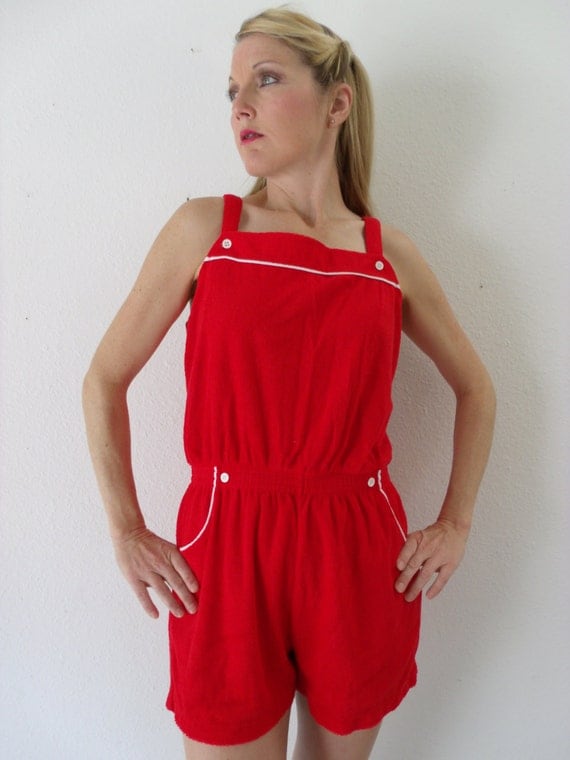 Items similar to vintage romper 1970s red romper 80s 70s nautical